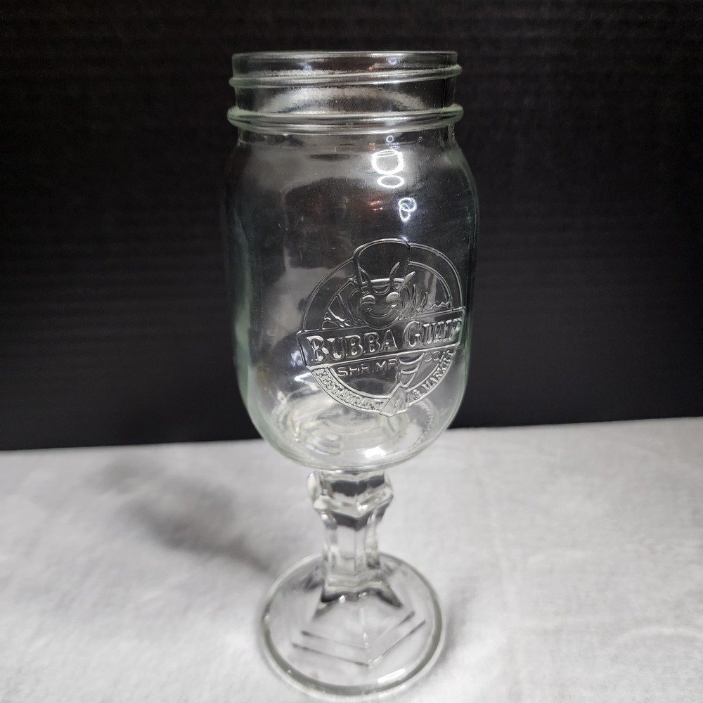 Bubba Gump Shrimp Co Mason Jar Pedestal Glass Souvenir‎ Clear Embossed Logo 8.5"